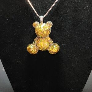 Gold Glitter Bear Pendant Necklace